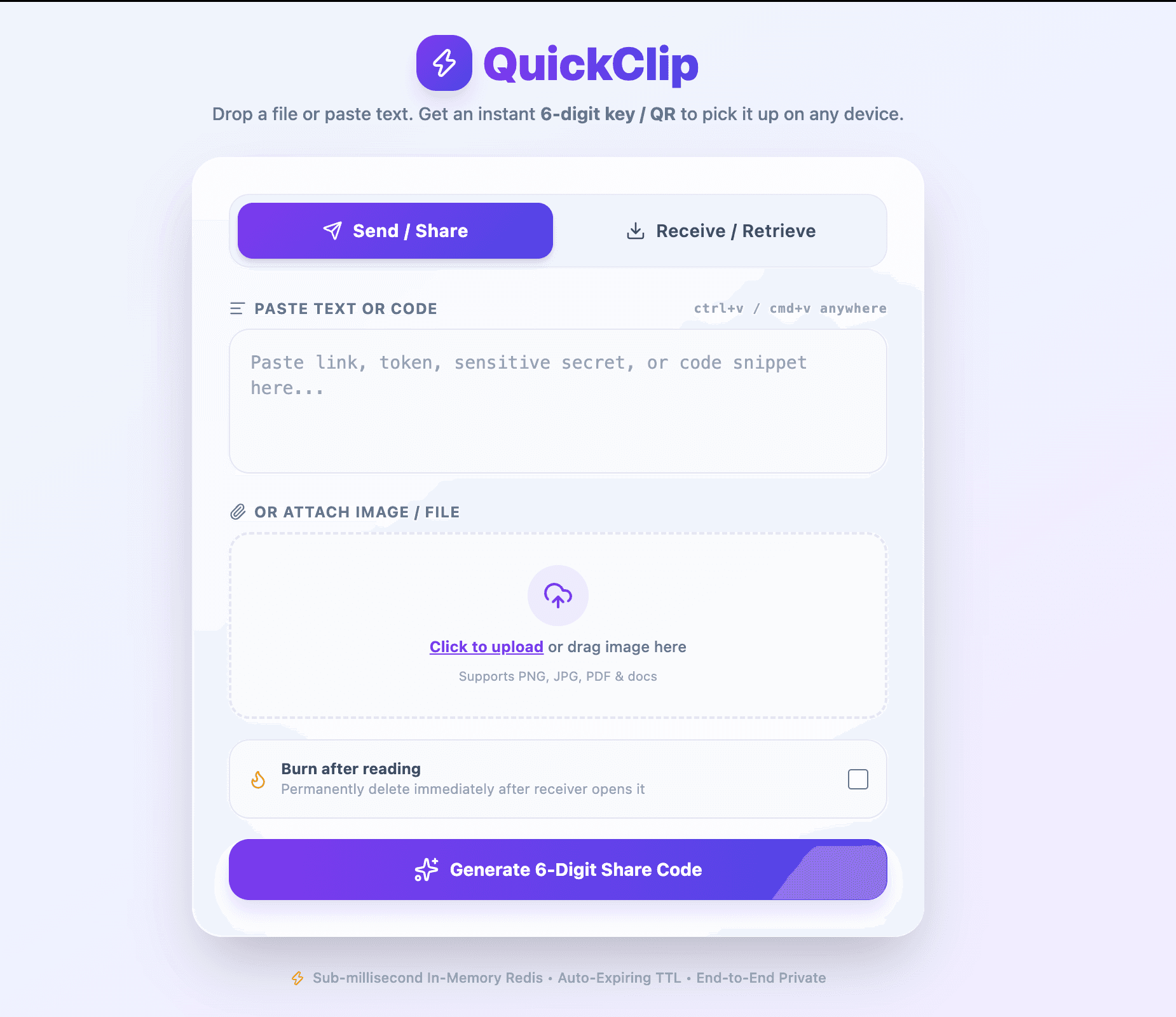 Ephemeral Cloud Clipboard & File Transfer